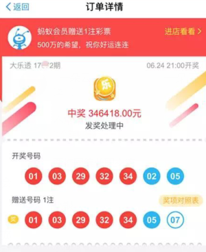 支付寶積分兌換彩票中34萬(wàn)