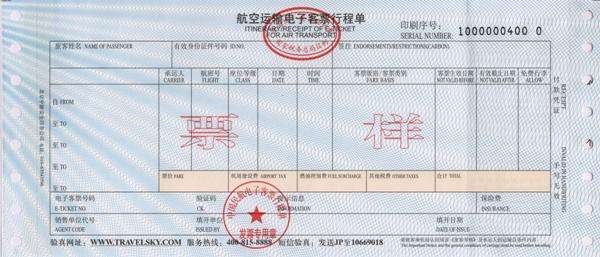 飛豬行程單票樣