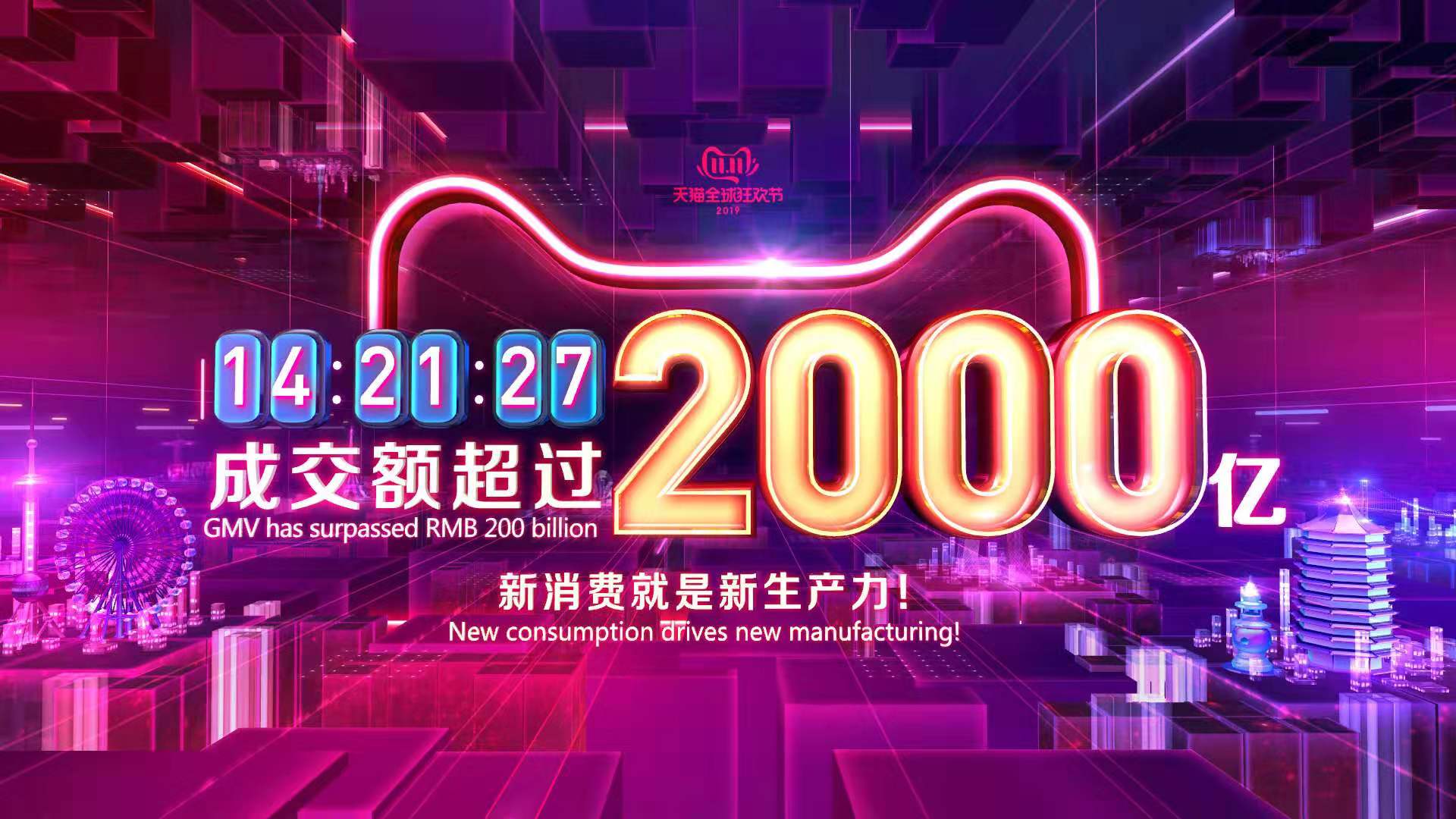 　　11月11日1小時26分07秒，天貓雙11實(shí)時成交額達(dá)1207億元，超越2016年全天。